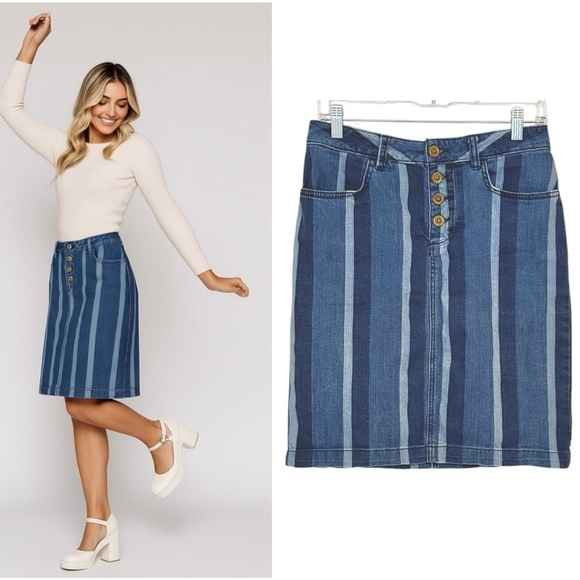 Maeve Dresses & Skirts - Maeve Anthropologie Striped Denim Skirt 4